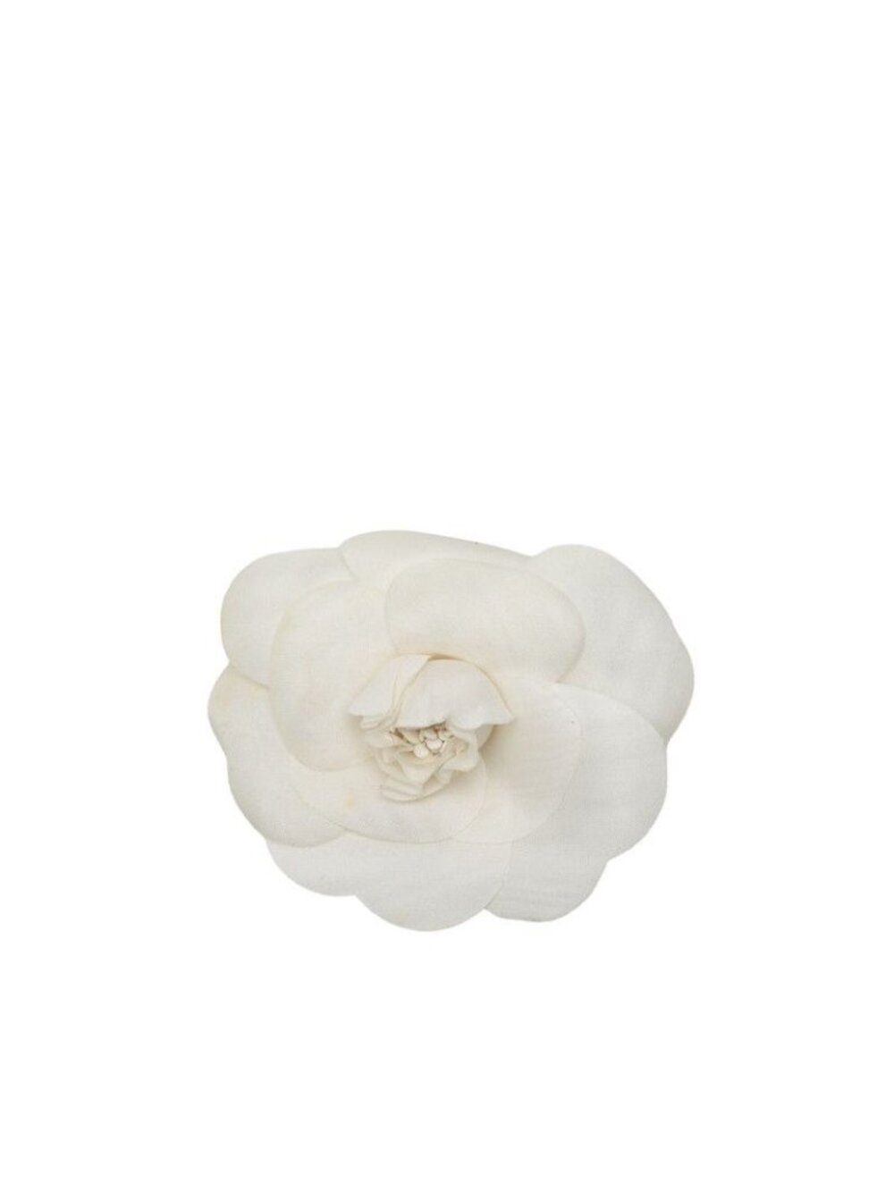Chanel Camellia Brooch White Silver Fabric Metal